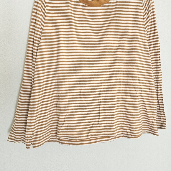 Ann Taylor LOFT Striped Top Womens Size XL Long Sleeve Tee Cotton Mustard Yellow - Picture 4 of 6